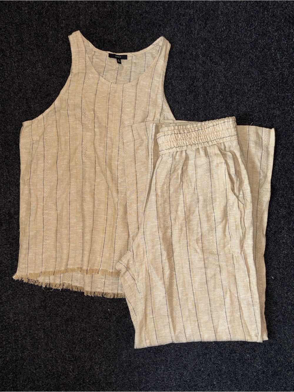 Anthropologie Drew Fringe Linen Blend Stripe Tank Sz S Pants Sz M Set Coastal